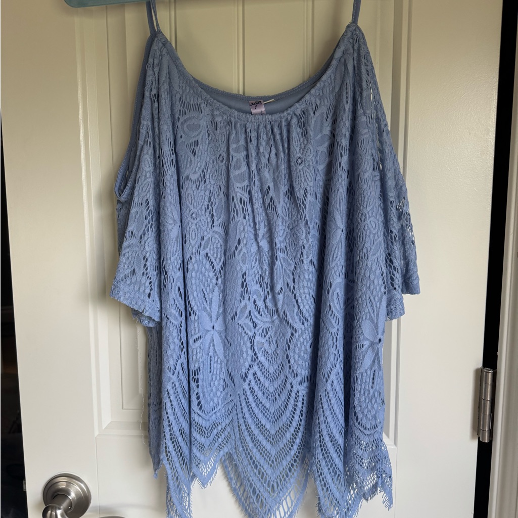 Light Blue Lace Off-Shoulder Top